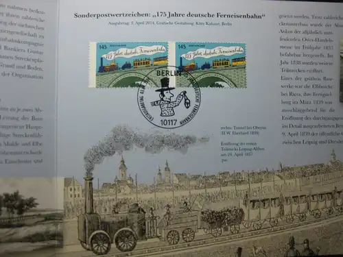 Gedenkblatt  Erinnerungsblatt der Deutsche Post: 175 Jahre deutsche Ferneisenbahn, 2014