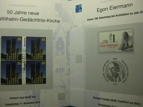 Gedenkblatt  Erinnerungsblatt der Deutsche Post: 50 Jahre neue Kaiser-Wilhelm-Gedächtniskirche, 2011