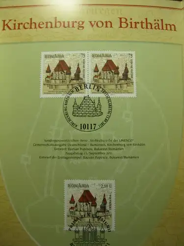 Gedenkblatt  Erinnerungsblatt der Deutsche Post: Kirchenburg von Birthälm, 2011