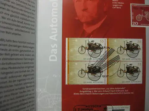 Gedenkblatt  Erinnerungsblatt der Deutsche Post: 125 Jahre Automobil, 2011