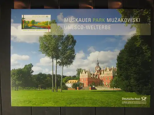 Gedenkblatt  Erinnerungsblatt der Deutsche Post: UNESCO-Welterbe Muskauer Park, 2012