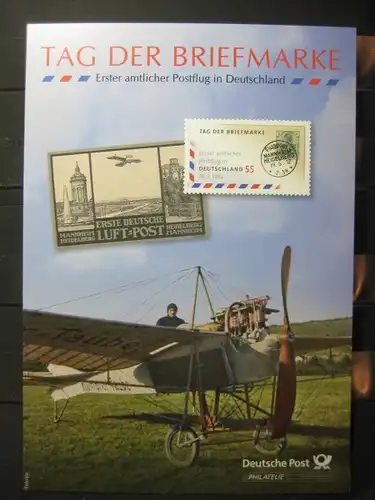 Gedenkblatt  Erinnerungsblatt der Deutsche Post: Tag der Briefmarke, 1. amtl. Postflug