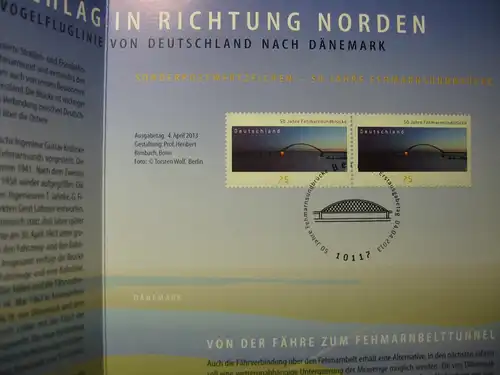 Gedenkblatt  Erinnerungsblatt der Deutsche Post: 50 Jahre Fehmarnsundbrückr