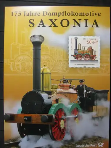 Gedenkblatt  Erinnerungsblatt der Deutsche Post: 175 Jahre Dampflokomotive SAXONIA, 2013