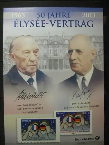 Gedenkblatt  Erinnerungsblatt der Deutsche Post: 50 Jahre Elysee-Vertrag, 2013