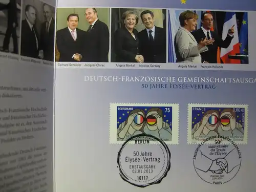 Gedenkblatt  Erinnerungsblatt der Deutsche Post: 50 Jahre Elysee-Vertrag, 2013