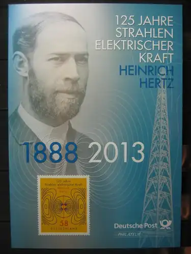 Gedenkblatt  Erinnerungsblatt der Deutsche Post: 125 Jahre Elektrische Kraft, Heinrich Hertz