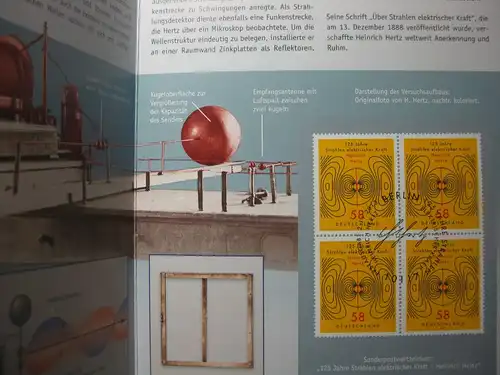 Gedenkblatt  Erinnerungsblatt der Deutsche Post: 125 Jahre Elektrische Kraft, Heinrich Hertz