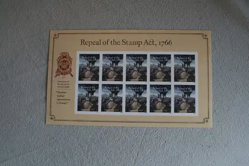 USA, Kleinbogen: Repeal of the Stamp Act, 1766;  2016