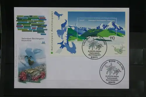 Ersttagsbrief Künstler- Ersttagsbrief FDC der Deutsche Postphilatelie: Europa-Ausgabe Block Nationalpark Berchtesgaden