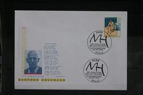Ersttagsbrief Künstler- Ersttagsbrief FDC der Deutsche Postphilatelie: 100. Geburtstag  Manfred Hausmann