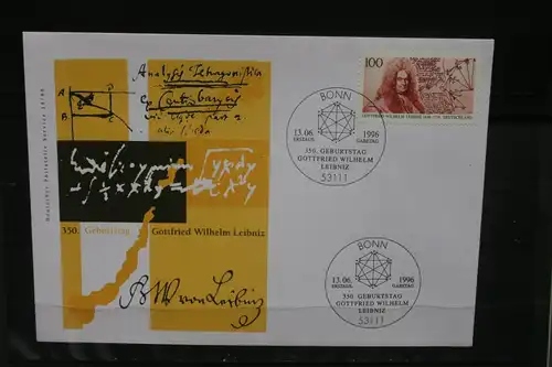 Ersttagsbrief Künstler- Ersttagsbrief FDC der Deutsche Postphilatelie: 350. Geburtstag Gottfried W. Leibniz