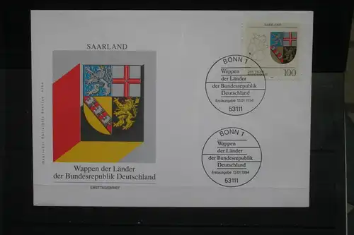 Ersttagsbrief Künstler- Ersttagsbrief FDC der Deutsche Postphilatelie: Wappen der Länder: Saarland