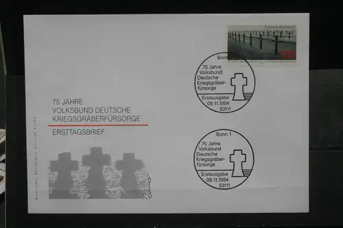 Ersttagsbrief Künstler- Ersttagsbrief FDC der Deutsche Postphilatelie: 75 Jahre Volksbund Deutsche Kriegsgräberfürsorge