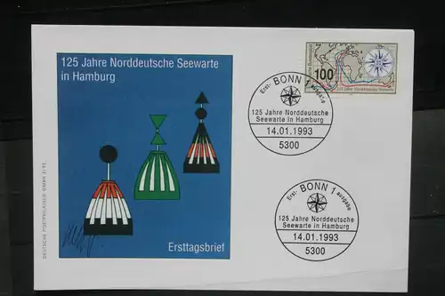Ersttagsbrief Künstler- Ersttagsbrief FDC der Deutsche Postphilatelie: 125 Jahre Norddeutsche Seewarte in Hamburg