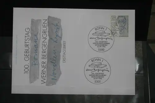 Ersttagsbrief Künstler- Ersttagsbrief FDC der Deutsche Postphilatelie: 100. Geburtstag Werner Bergengruen