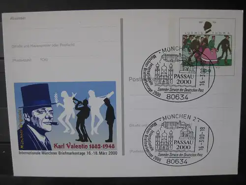 Sonderpostkarte PSo Internationale Münchner Briefmarkentage 2000; Karl Valentin