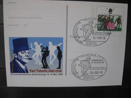 Sonderpostkarte PSo Internationale Münchner Briefmarkentage 2000; Karl Valentin