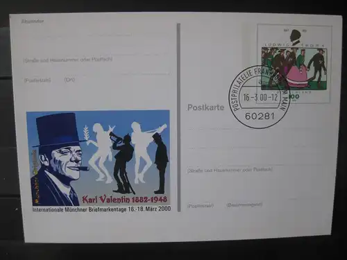 Sonderpostkarte PSo Internationale Münchner Briefmarkentage 2000; Karl Valentin
