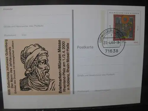 Sonderpostkarte PSo Briefmarken + Münzen Messe 2000 in Koblenz