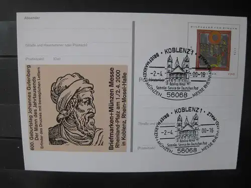 Sonderpostkarte PSo Briefmarken + Münzen Messe 2000 in Koblenz