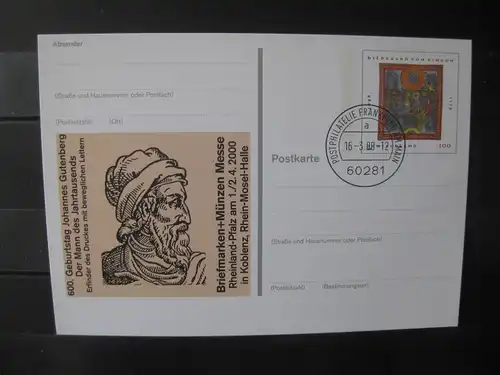 Sonderpostkarte PSo Briefmarken + Münzen Messe 2000 in Koblenz