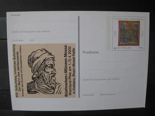 Sonderpostkarte PSo Briefmarken + Münzen Messe 2000 in Koblenz
