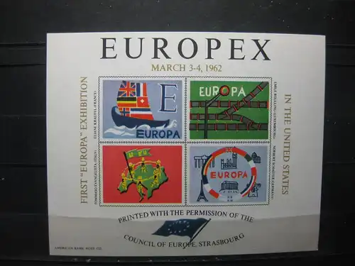 USA; EUROPEX  Stamp Exhibition 1962; Vignette, ungezähnt, geschnitten