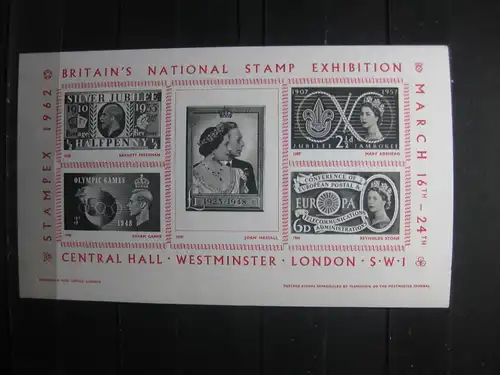 Großbritannien; STAMPEX 1962; Vignette, ungezähnt, geschnitten