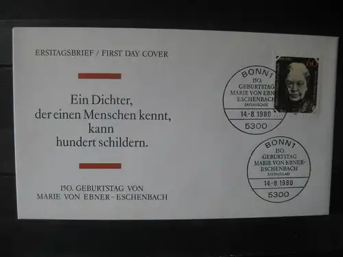 Ebner-Eschenbach 1980 Ersttagsbrief ; FDC