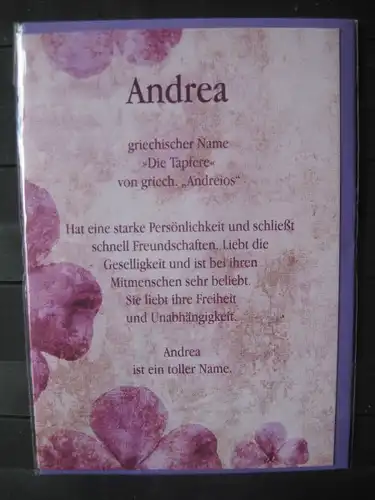 Andrea, Namenskarte, Geburtstagskarte, Glückwunschkarte, Personalisierte Karte

