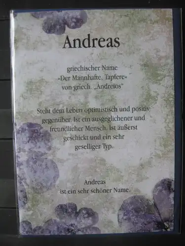 Andreas, Namenskarte, Geburtstagskarte, Glückwunschkarte, Personalisierte Karte

