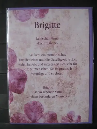 Brigitte, Namenskarte, Geburtstagskarte, Glückwunschkarte, Personalisierte Karte

