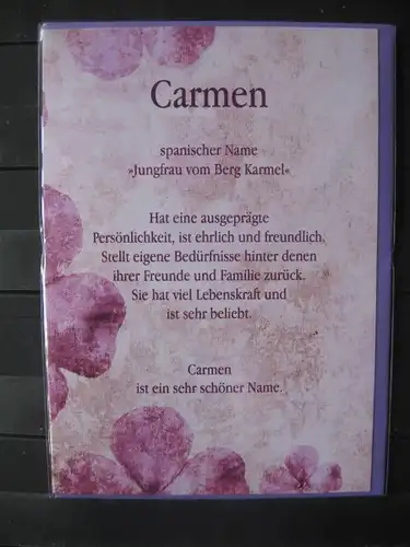 Carmen, Namenskarte, Geburtstagskarte, Glückwunschkarte, Personalisierte Karte

