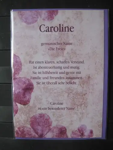 Caroline, Namenskarte, Geburtstagskarte, Glückwunschkarte, Personalisierte Karte


