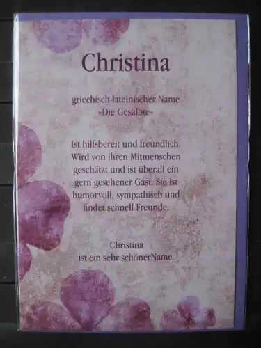 Christina, Namenskarte, Geburtstagskarte, Glückwunschkarte, Personalisierte Karte

