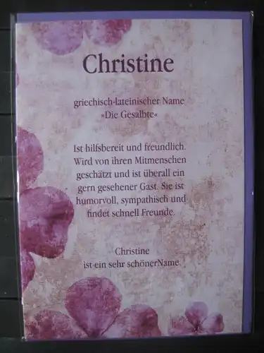 Christine, Namenskarte, Geburtstagskarte, Glückwunschkarte, Personalisierte Karte

