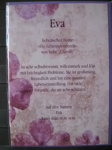 Eva, Namenskarte, Geburtstagskarte, Glückwunschkarte, Personalisierte Karte

