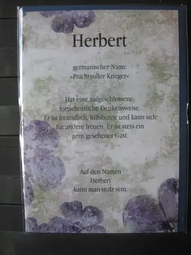 Herbert, Namenskarte, Geburtstagskarte, Glückwunschkarte, Personalisierte Karte

