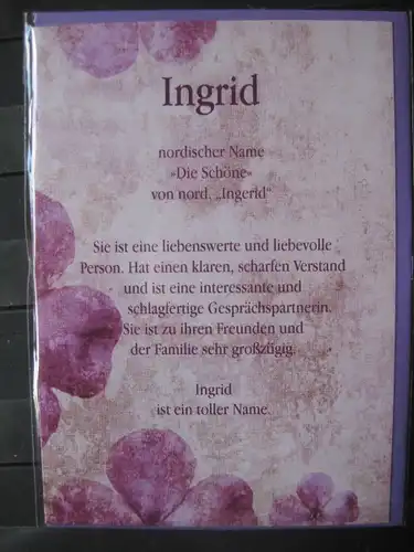 Ingrid, Namenskarte, Geburtstagskarte, Glückwunschkarte, Personalisierte Karte

