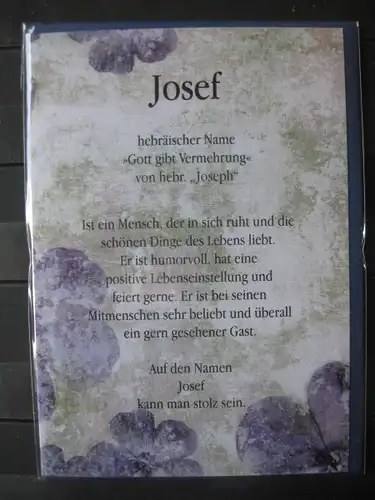 Josef, Namenskarte, Geburtstagskarte, Glückwunschkarte, Personalisierte Karte

