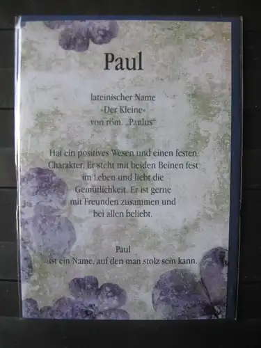 Paul, Namenskarte, Geburtstagskarte, Glückwunschkarte, Personalisierte Karte

