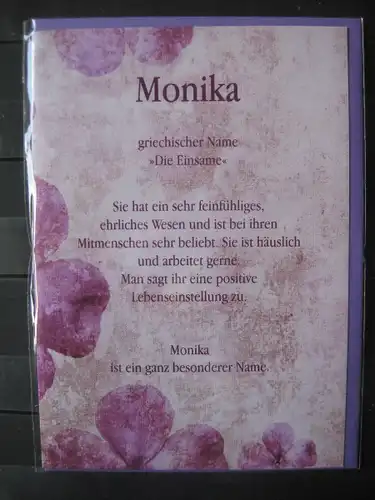 Monika, Namenskarte, Geburtstagskarte, Glückwunschkarte, Personalisierte Karte


