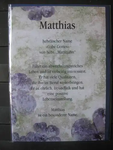 Matthias, Namenskarte, Geburtstagskarte, Glückwunschkarte, Personalisierte Karte

