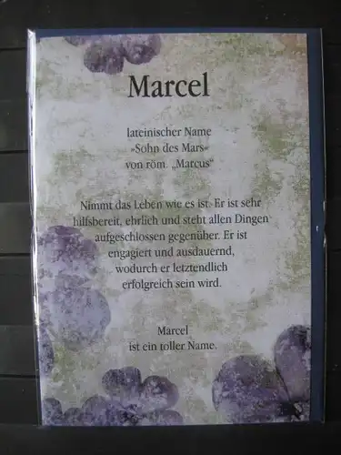 Marcel, Namenskarte, Geburtstagskarte, Glückwunschkarte, Personalisierte Karte

