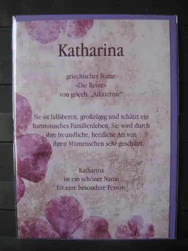 Katharina, Namenskarte, Geburtstagskarte, Glückwunschkarte, Personalisierte Karte

