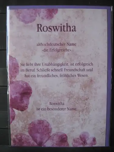 Roswitha, Namenskarte, Geburtstagskarte, Glückwunschkarte, Personalisierte Karte

