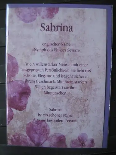 Sabrina, Namenskarte, Geburtstagskarte, Glückwunschkarte, Personalisierte Karte


