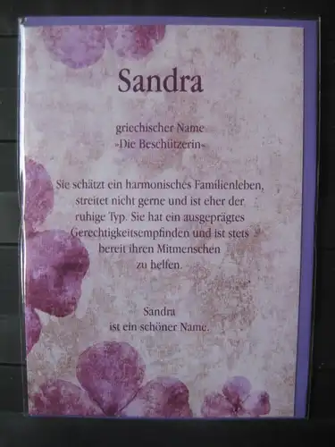 Sandra, Namenskarte, Geburtstagskarte, Glückwunschkarte, Personalisierte Karte

