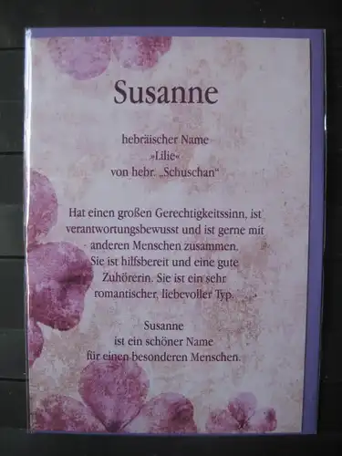 Susanne, Namenskarte, Geburtstagskarte, Glückwunschkarte, Personalisierte Karte

